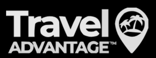 Official logo of Travel Advantage with palm trees inside a map marker