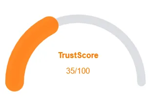 TrustScore gauge showing 35 out of 100 for Travel Advantage Review