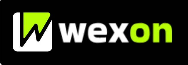 Wexon logo with black background, white and neon green text, and upward trend icon