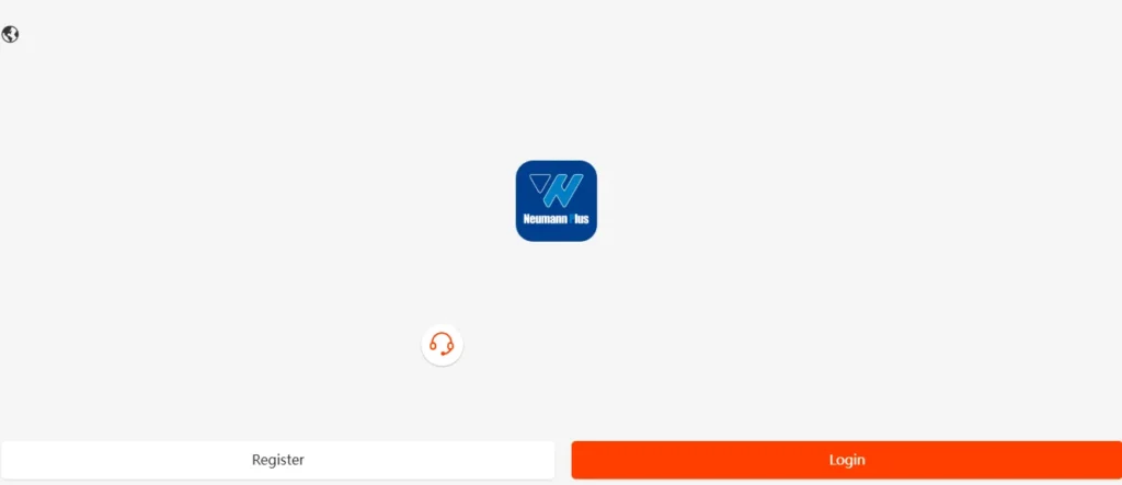 Screenshot of the Neumann Plus login page, featuring the Neumann Plus logo and options for registering or logging in.
