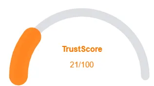 Trust score image showing 21 out of 100, indicating low trust