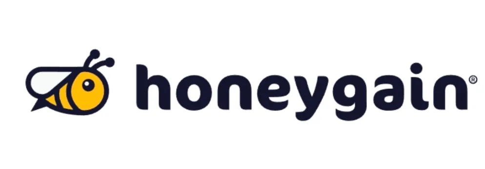 Honeygain logo featuring a bee and the brand name in a modern font.