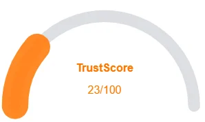 A visual representation of XRPAI Bot’s trust score, showing a dangerously low rating of 23/100.