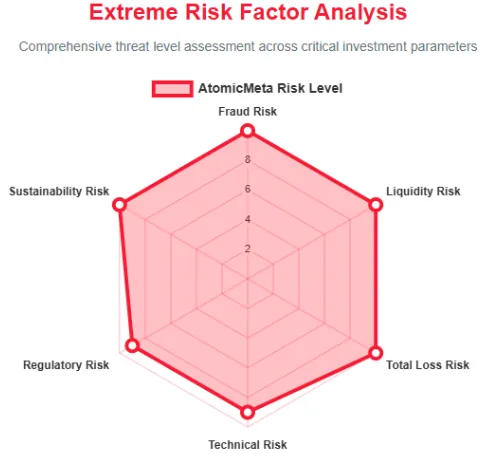 Atomic Meta extreme risk factor analysis chart with fraud, liquidity, sustainability, regulatory, technical, and total loss risks