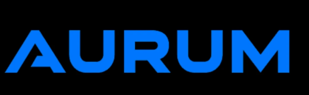Aurum official company logo in blue text on black background