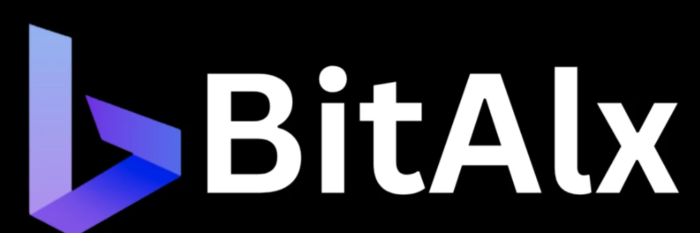 BitAlx logo featuring stylized B icon in gradient purple and white text on black background.