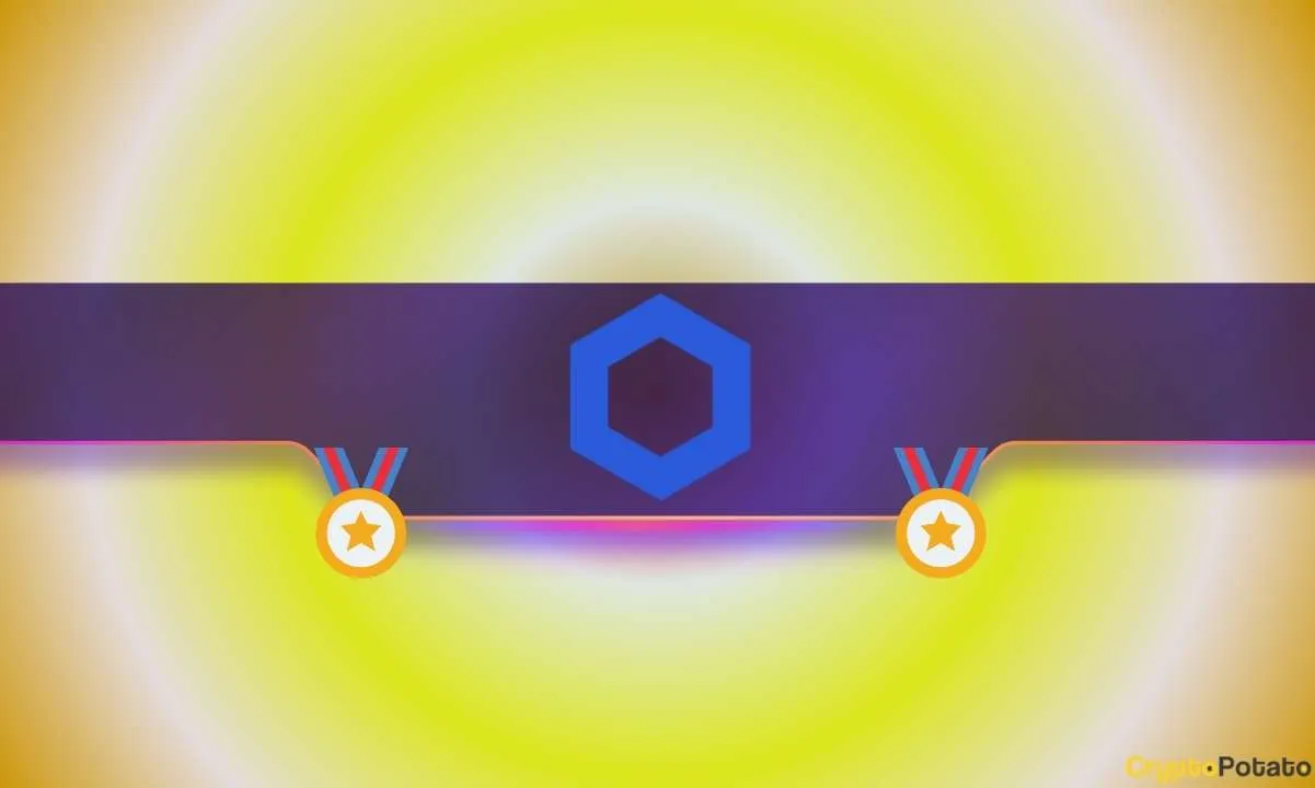 Chainlink logo with digital growth background, highlighting its 18% weekly surge and target resistance at $29.