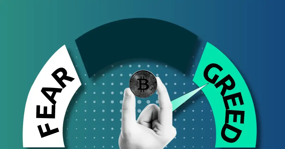 Crypto Fear and Greed index with Bitcoin coin and indicators of fear and greed