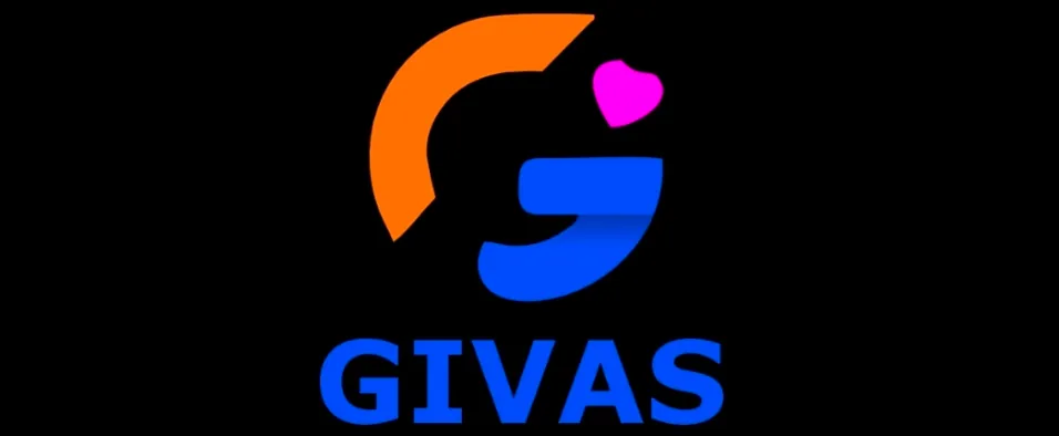 Official logo of GIVAS.org in orange, blue, and pink on black background