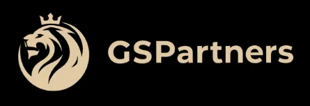 GSPartners logo with golden lion emblem on black background