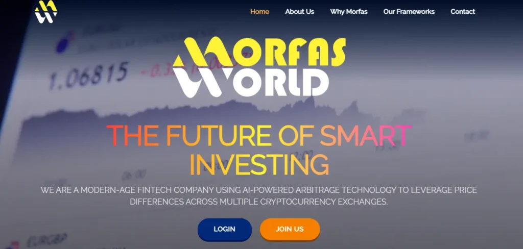 Morfas World homepage promoting AI-powered arbitrage technology for smart investing