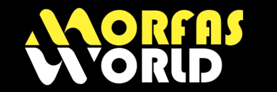 Morfas World company logo in yellow and white text on black background