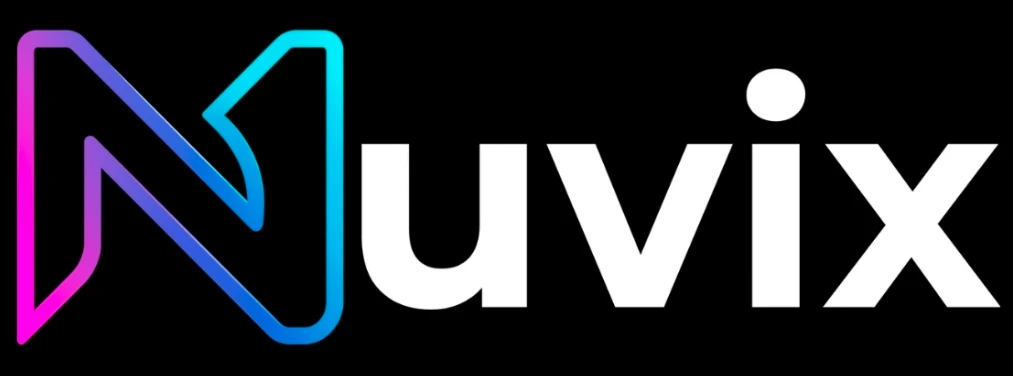 Official Nuvix logo with gradient N symbol and white text on black background