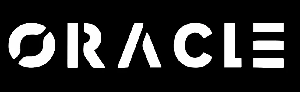 Oracle logo in black and white on a black background