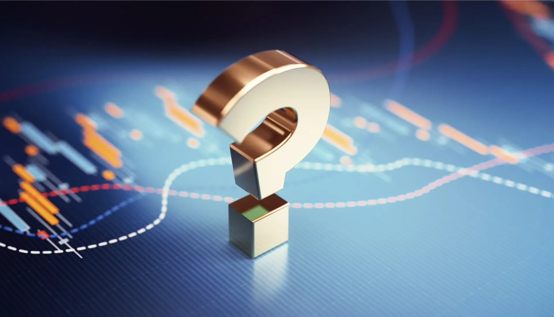 3D question mark on top of a cryptocurrency chart background