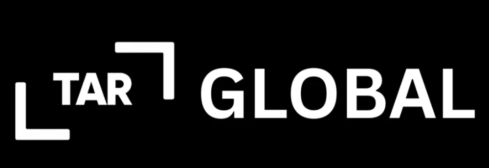 TAR Global logo with modern white text on a black background.