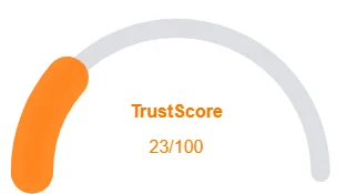 TrustScore meter showing a rating of 23/100 in orange