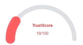 TrustScore gauge showing a low score of 19 out of 100 in red