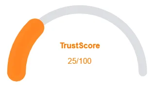 TrustScore meter showing low score of 25 out of 100 in orange scale