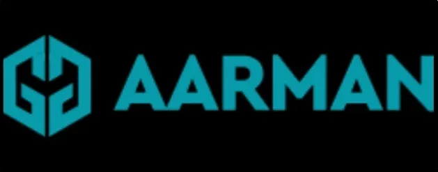 Official Aarman company logo in blue on black background