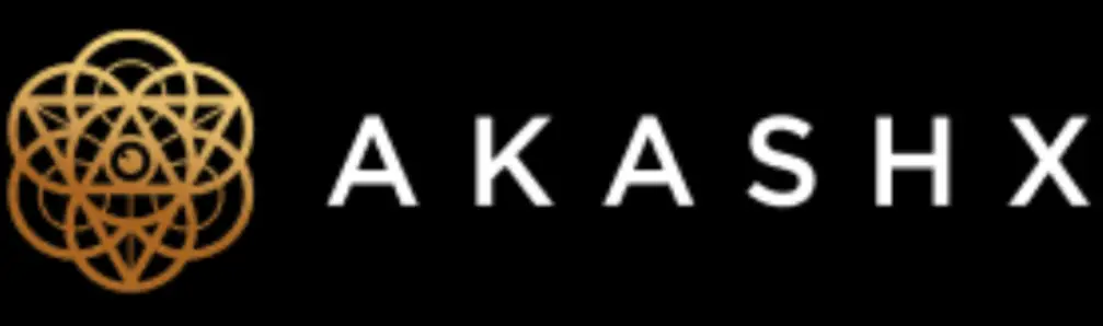 AkashX logo featuring a golden geometric design with white text.