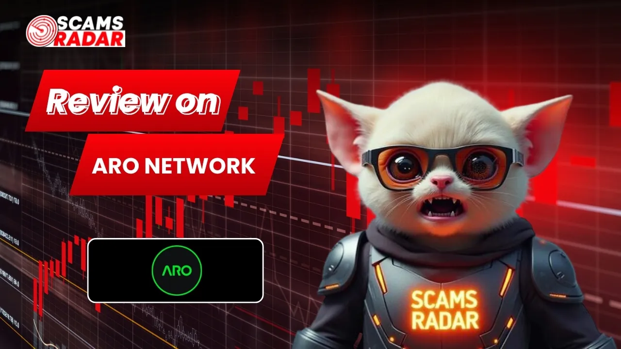 Scams Radar review on ARO Network with crypto chart background