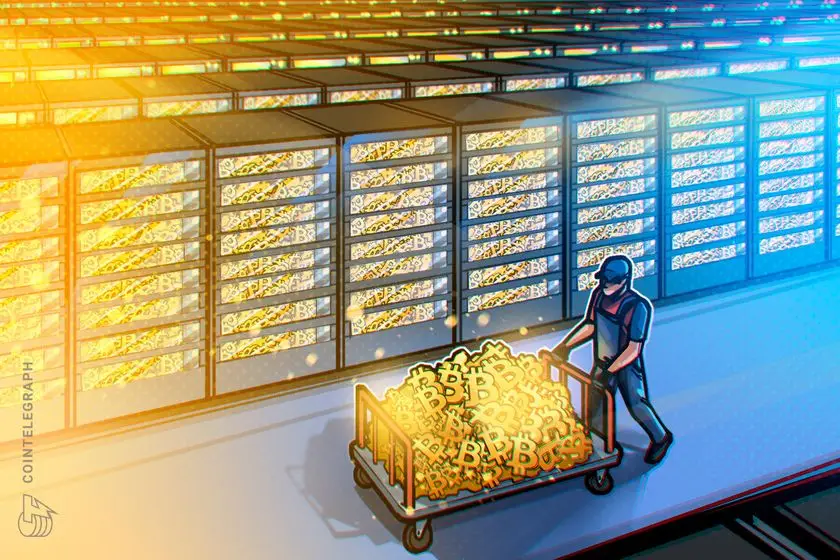 US Bitcoin Reserve concept showing worker moving cart filled with Bitcoin symbols in digital storage facility