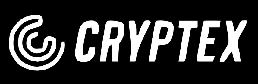 Cryptex company logo in white text with circular emblem on black background
