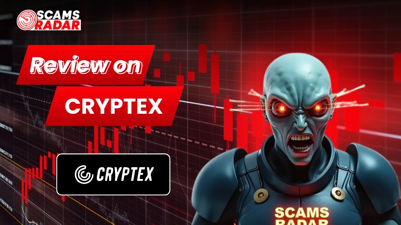 Scams Radar review on Cryptex platform with crypto chart background