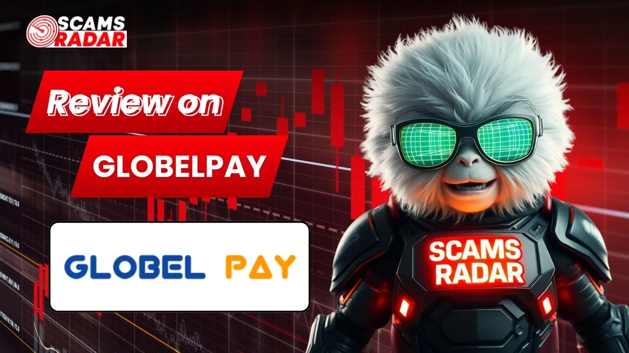 Scams Radar digital artwork reviewing GlobelPay with futuristic character and trading chart background