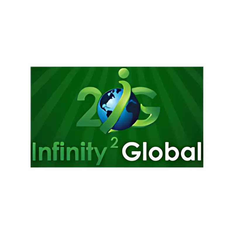Official Infinity2 Global logo with green background and globe design symbolizing international reach