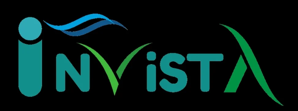 Official Invista logo with blue and green design elements on a black background