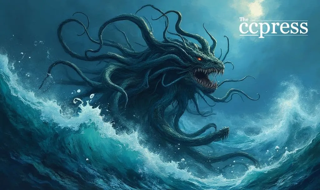 Artistic illustration of a kraken rising from ocean waves, symbolizing Kraken’s $300M funding round and 2026 IPO ambitions