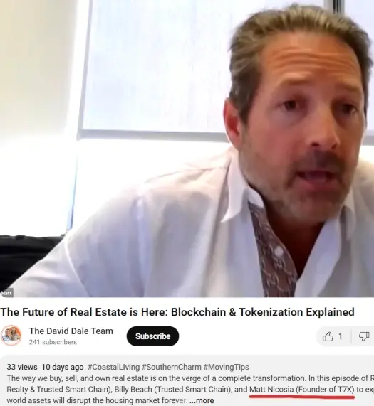 Matt Nicosia discussing blockchain, T7X, and Trusted Smart Chain in a real estate tokenization video interview