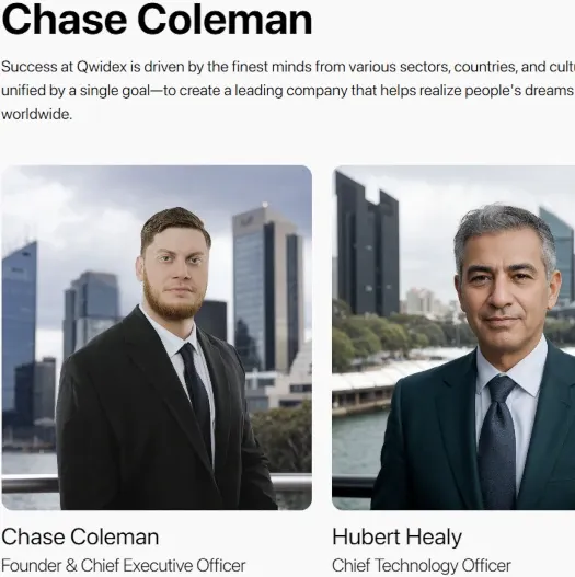 Qwidex executives Chase Coleman and Hubert Healy pictured as ASIC issues securities fraud warning against the company.