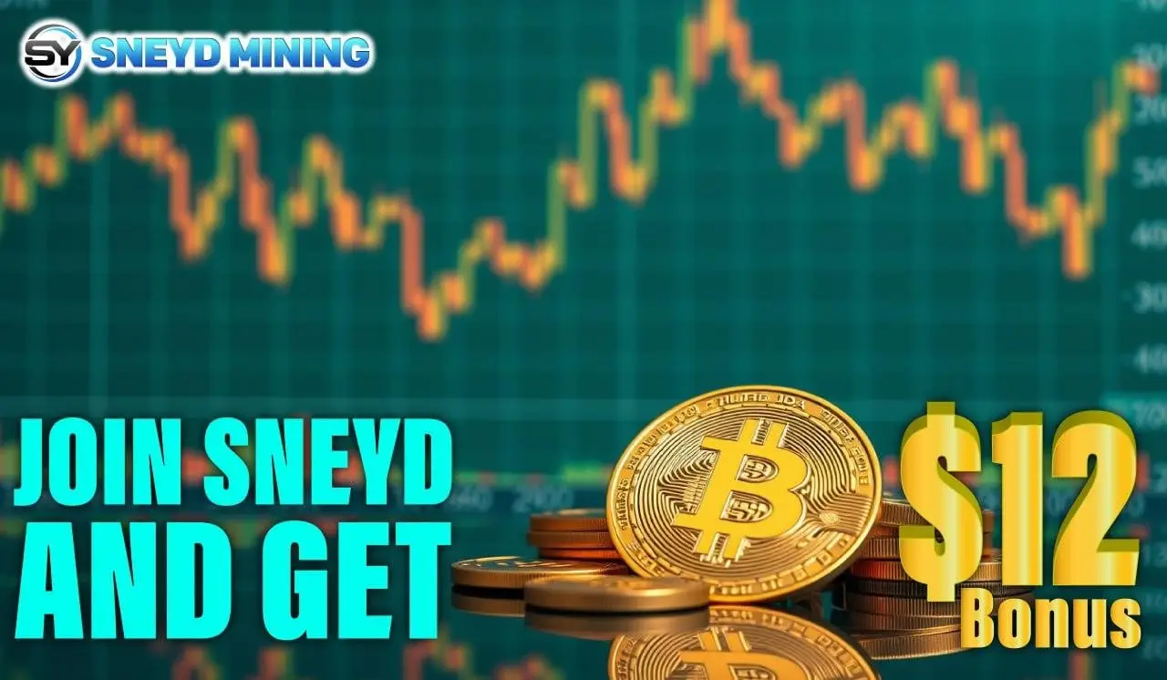 SNEYD MINING promotion offering bonus with Bitcoin graphics and digital asset growth claims