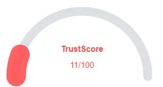 TrustScore rating showing 11 out of 100, indicating extremely low trust and very high risk for investors.