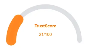 Magic1 TrustScore showing a low rating of 21 out of 100, indicating concerns about trustworthiness.
