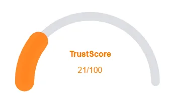 TrustScore 21 out of 100 showing low website reliability