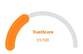TrustScore meter showing low trust rating of 31 out of 100 in orange indicator