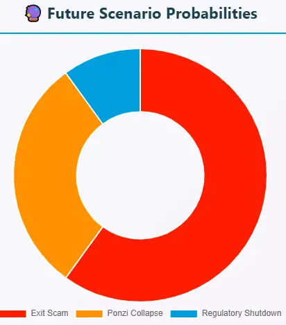 Chart showing Whale Syndicate probabilities of exit scam, Ponzi collapse, and regulatory shutdown