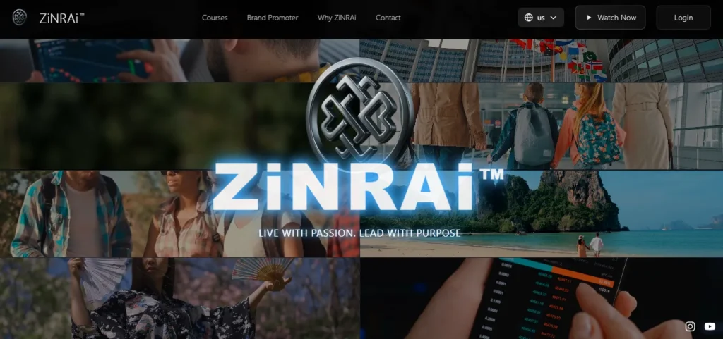 ZiNRAi homepage showcasing diverse people, nature, and financial analysis