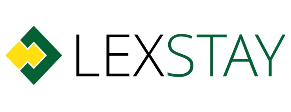 Official LexStay logo featuring green and yellow geometric design with company name