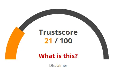 Trustscore rating showing 21 out of 100 highlighting Antares Trade recovery scam risk