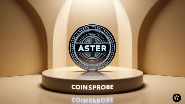 Aster (ASTER) token on podium with COINSPROBE, symbolizing bullish breakout and support defense
