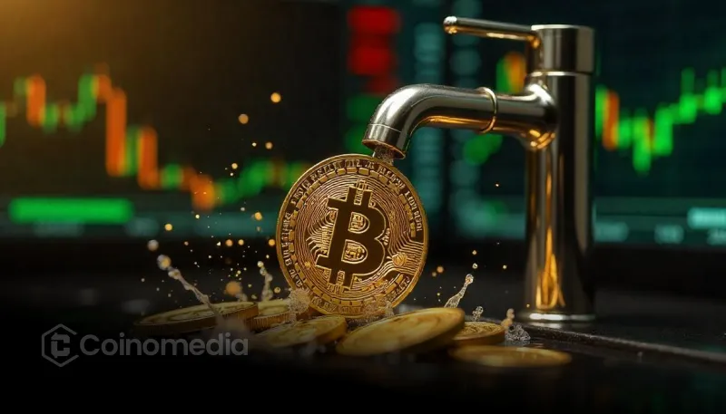 Bitcoin coin under faucet symbolizing $208M Bitcoin shorts liquidated within 24 hours as BTC price surged