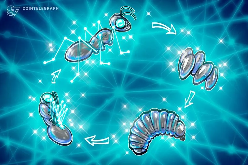 Digital illustration of blockchain network life cycle with futuristic connections and transformation stages