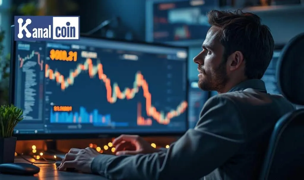 A trader analyzing Dogecoin cup-and-handle pattern charts indicating a potential breakout