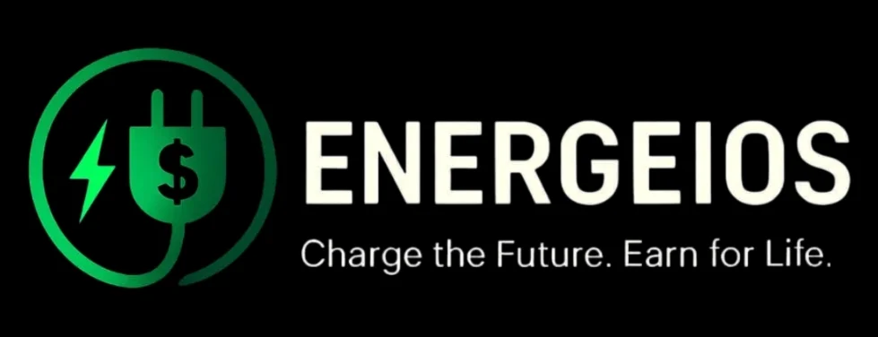 Energeios logo with a power plug and dollar sign, symbolizing the platform's focus on EV charging and financial growth.