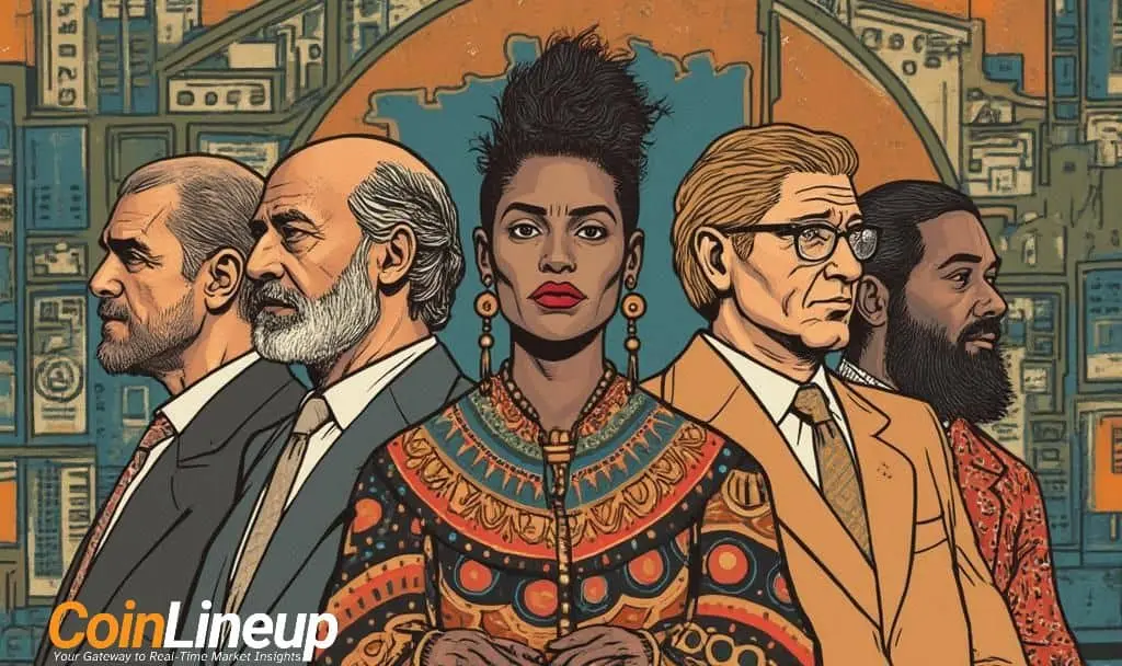 Illustration of European lawmakers standing confidently, representing EU lawmakers proposing restrictions on the Digital Euro project.